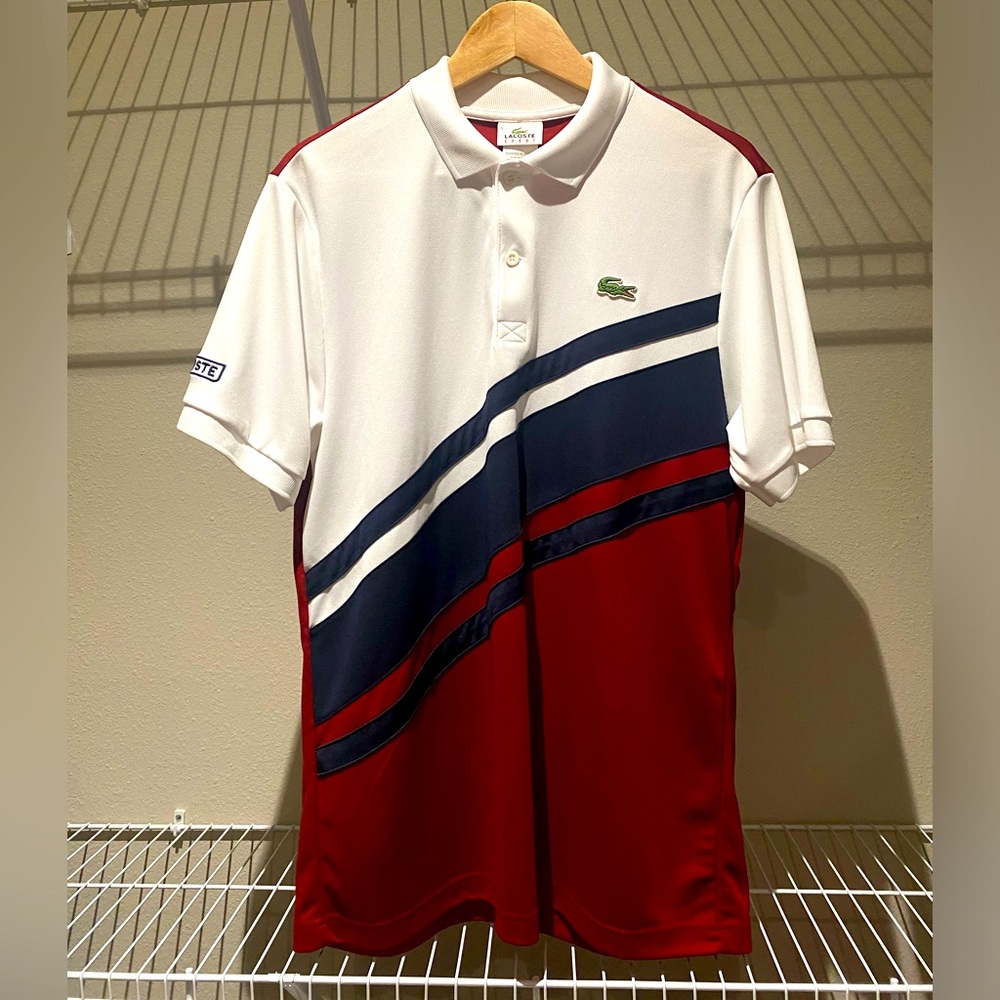 Lacoste Men’s Sports Polo in red and white, like new, reg sz 5